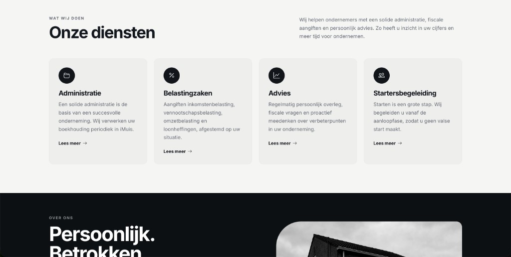 Dienstenoverzicht op de homepage